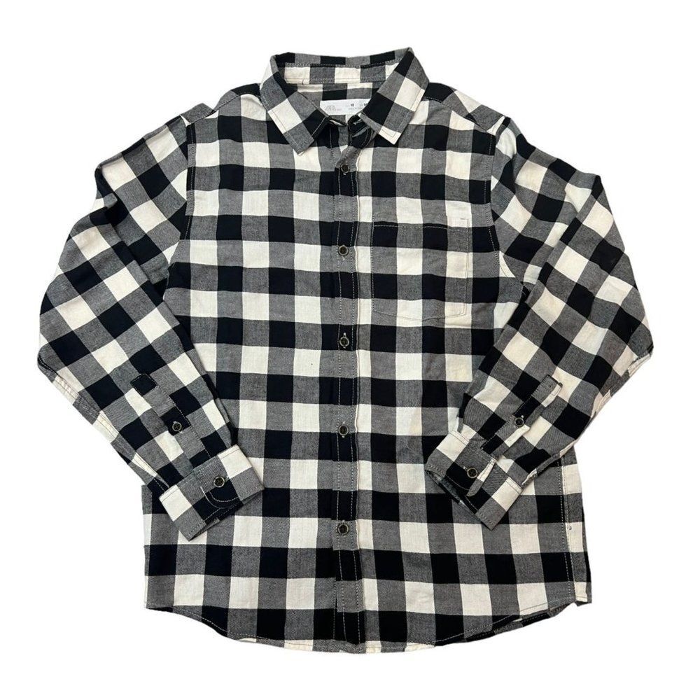 Zara Kids Size 10 140 cm Buffalo Check Shirt Button Down Cotton Black White NWT‎